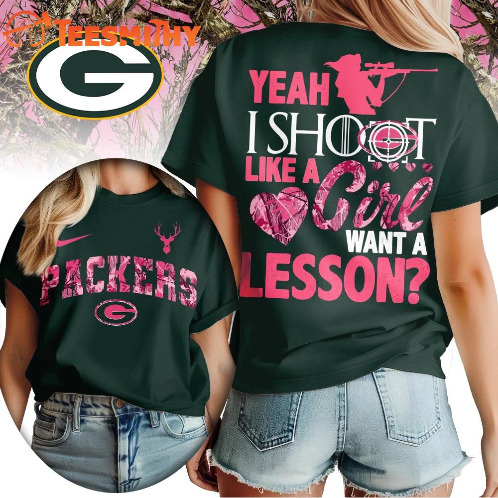 Green Bay Packers 2026 NFL Shoot Like A Girl All Over Print Shirt