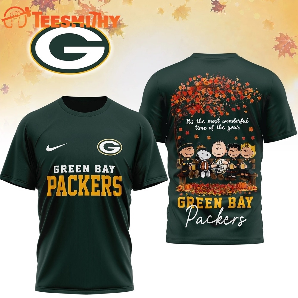 Green Bay Packers 2026 NFL Snoopy Peanut It's the Most Wonderful Time of the Year 3D Shirt