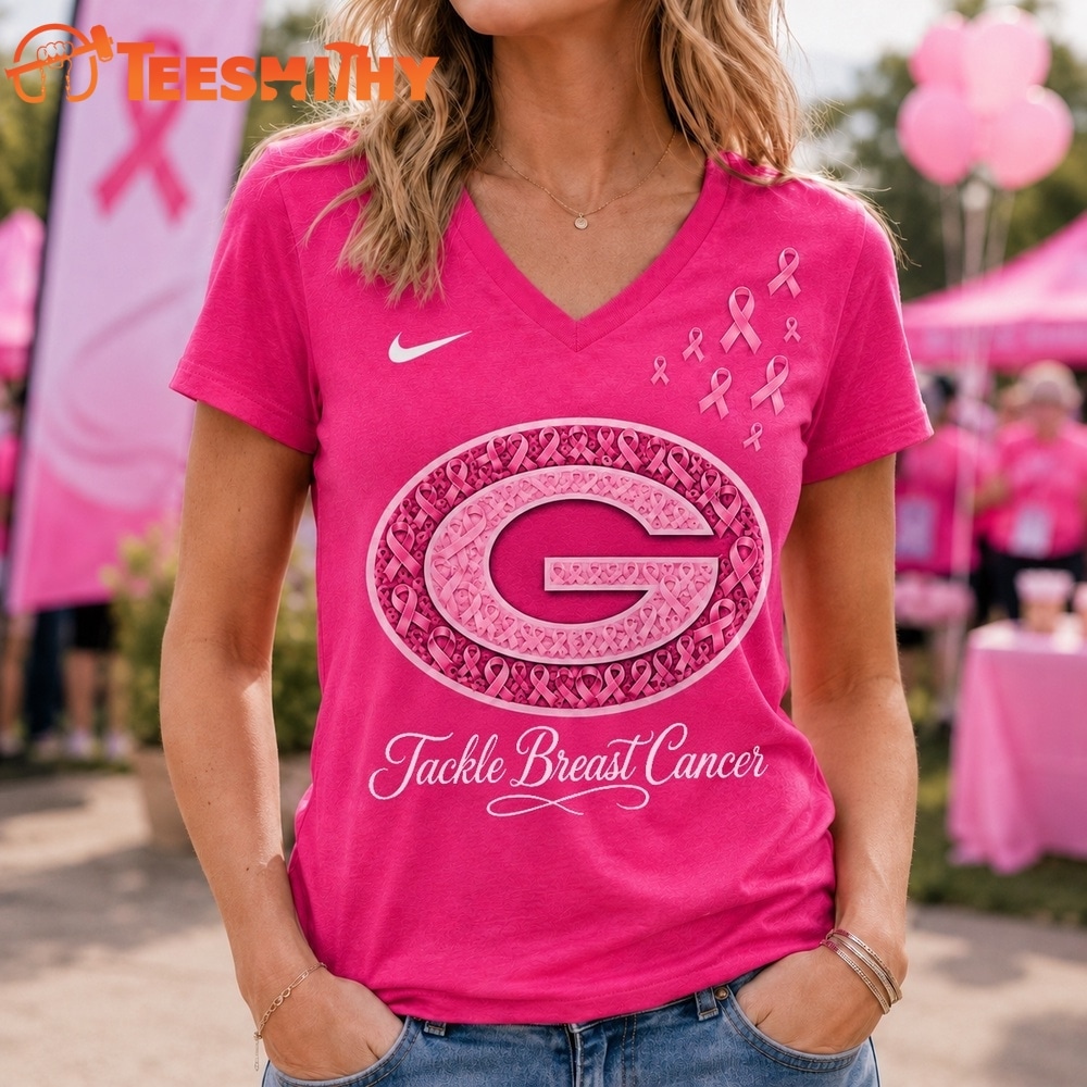Green Bay Packers 2026 NFL Tackle Breast Cancer V neck T Shirt