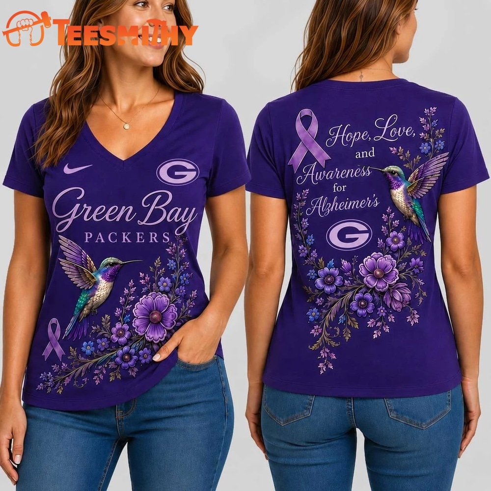 Green Bay Packers NFL Alzheimer’s Awareness Month V neck T Shirt