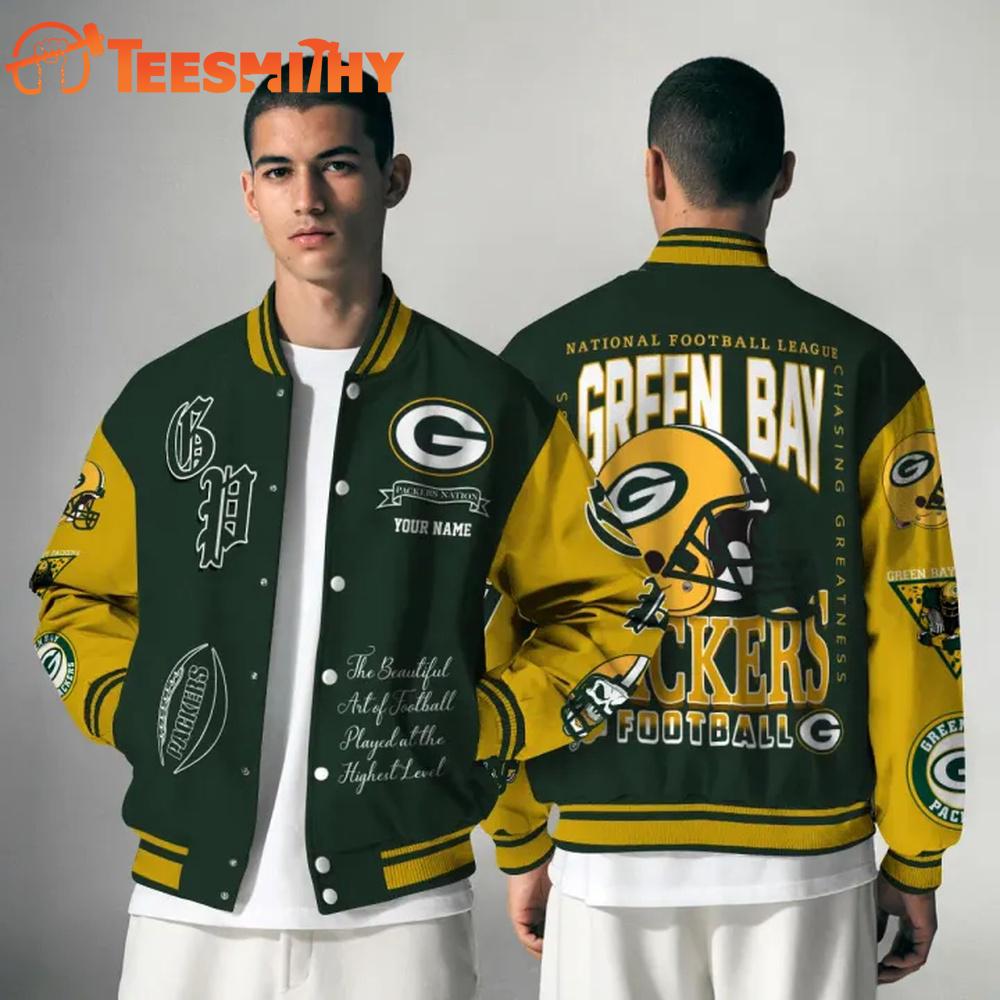 Green Bay Packers NFL Chasing Greatness Personalized Varsity Jacket