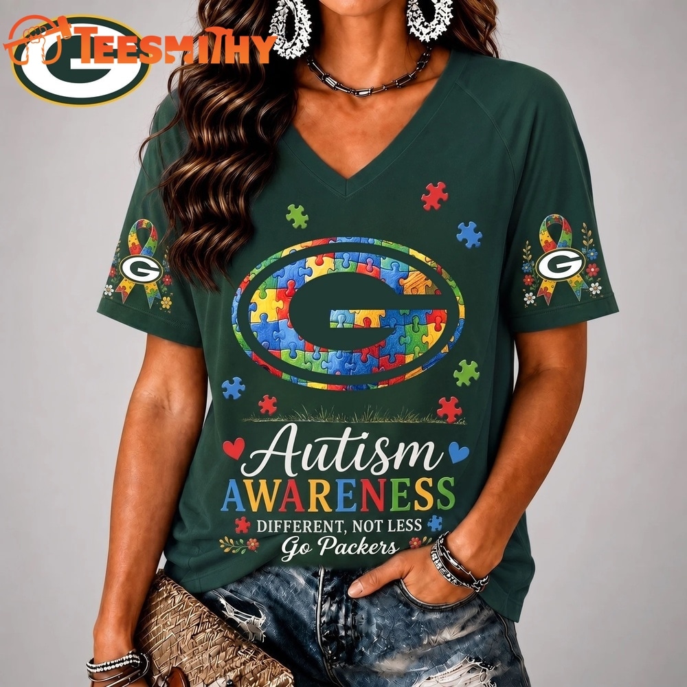 Green Bay Packers NFL Different, Not Less Autism Awareness V neck T Shirt