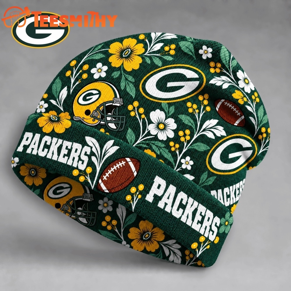 Green Bay Packers NFL Floral Team Pride Christmas Beanie Hats