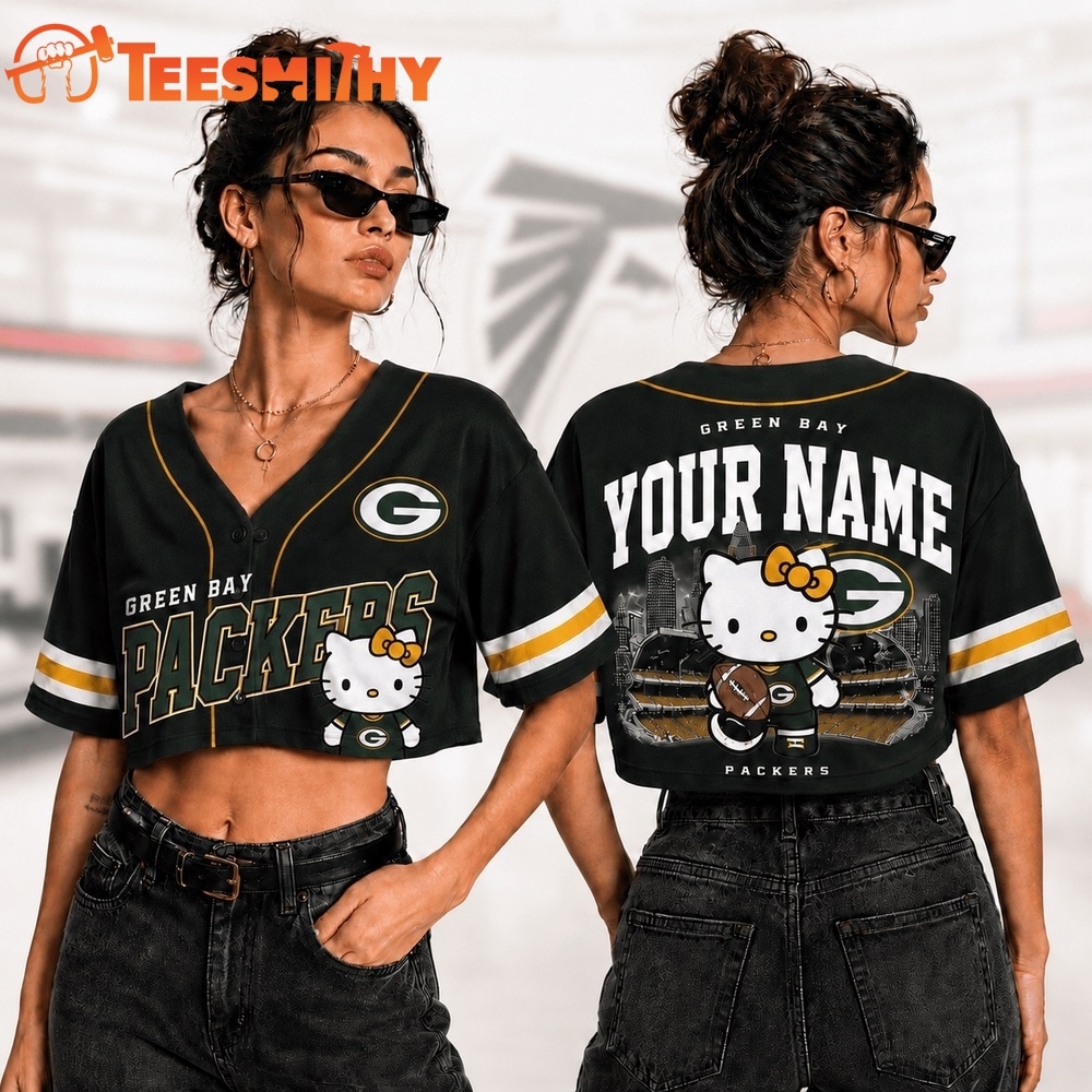 Green Bay Packers NFL Hello Kitty Personalized Crop Top Baseball Jersey