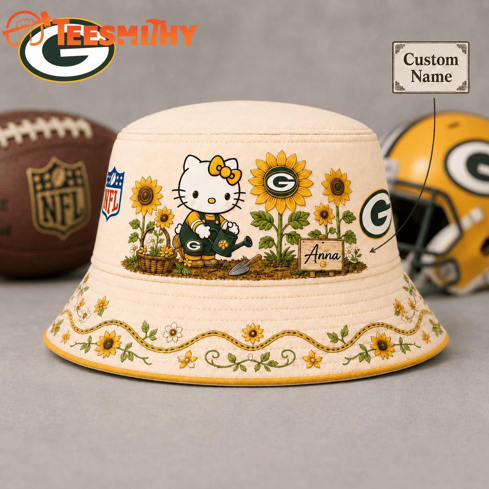 Green Bay Packers NFL Hello Kitty Sunflower Garden Bucket Hat