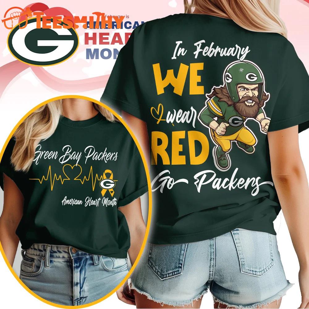 Green Bay Packers NFL Mascot American Heart Month Unisex 3D Shirt