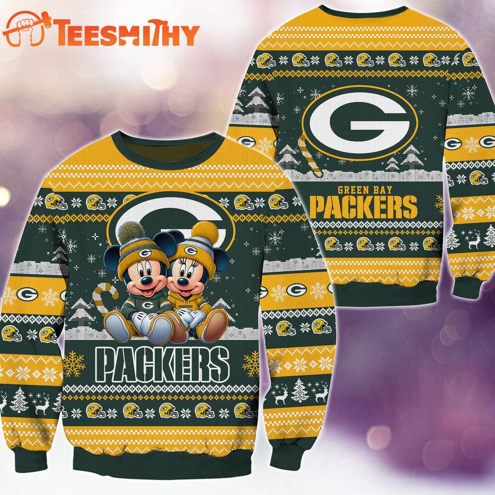 Green Bay Packers NFL Mickey Minnie Ugly Christmas Sweater Green Bay Packers NFL Mickey Minnie Ugly Christmas Sweater