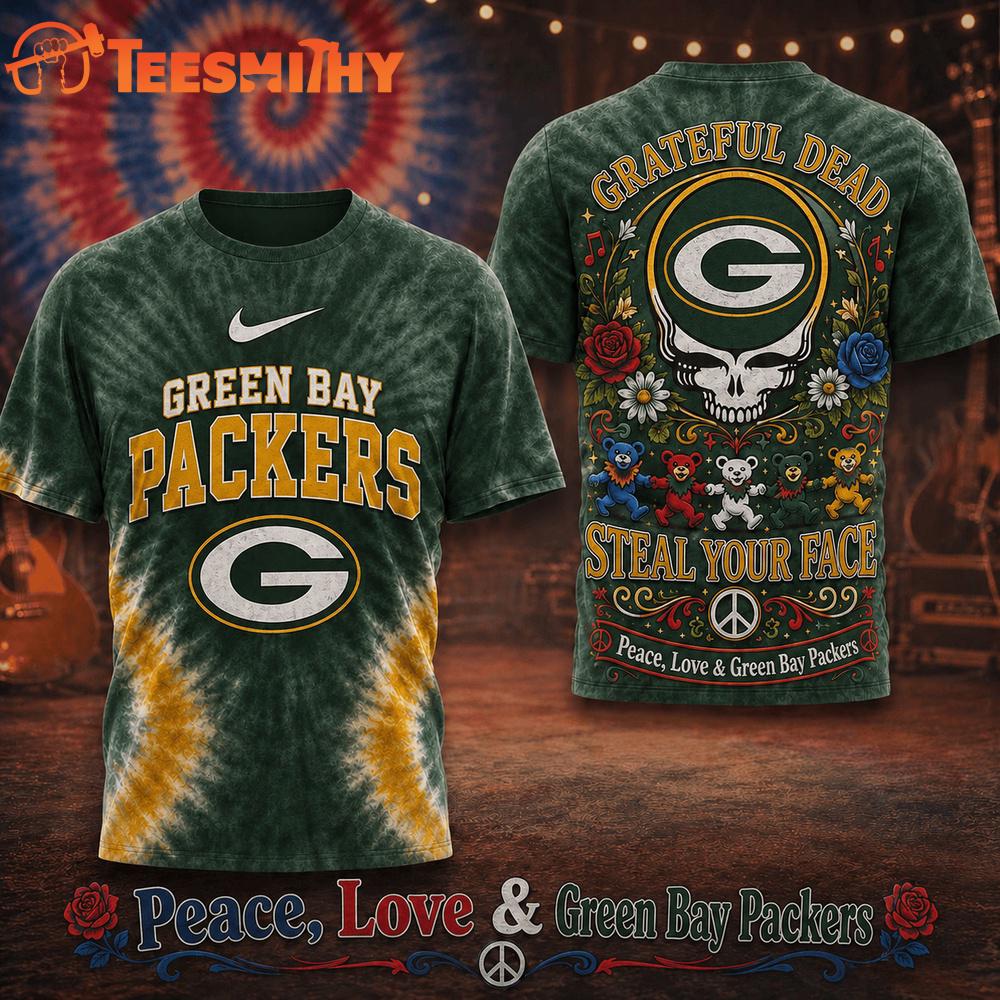 Green Bay Packers NFL Peace Love Greateful Dead Special New 3D Shirt