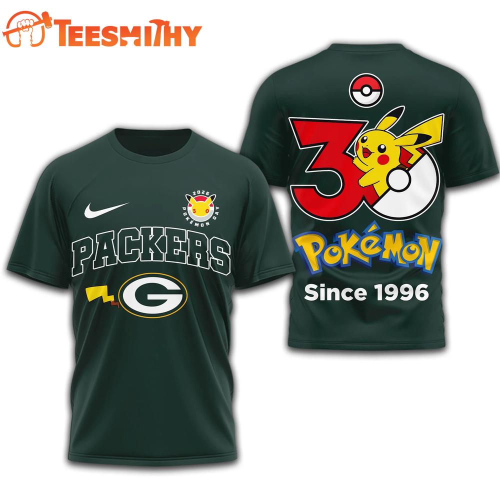 Green Bay Packers NFL Pokemon 30th Anniversary 3D T Shirt