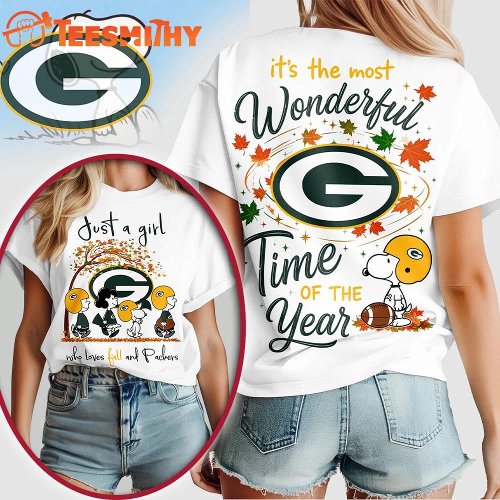 Green Bay Packers NFL Snoopy Fall Wonderful Time of the Year 3D Shirt