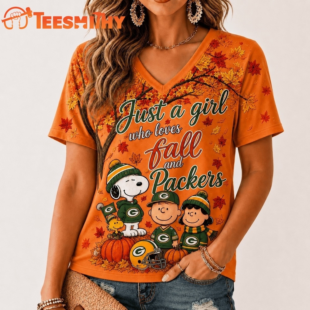Green Bay Packers NFL Snoopy Peanuts Fall Season V Neck T Shirt