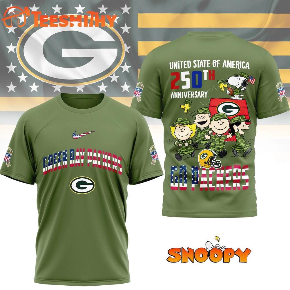 Green Bay Packers NFL Snoopy Peanuts Freedom 250th of America 3D T Shirt