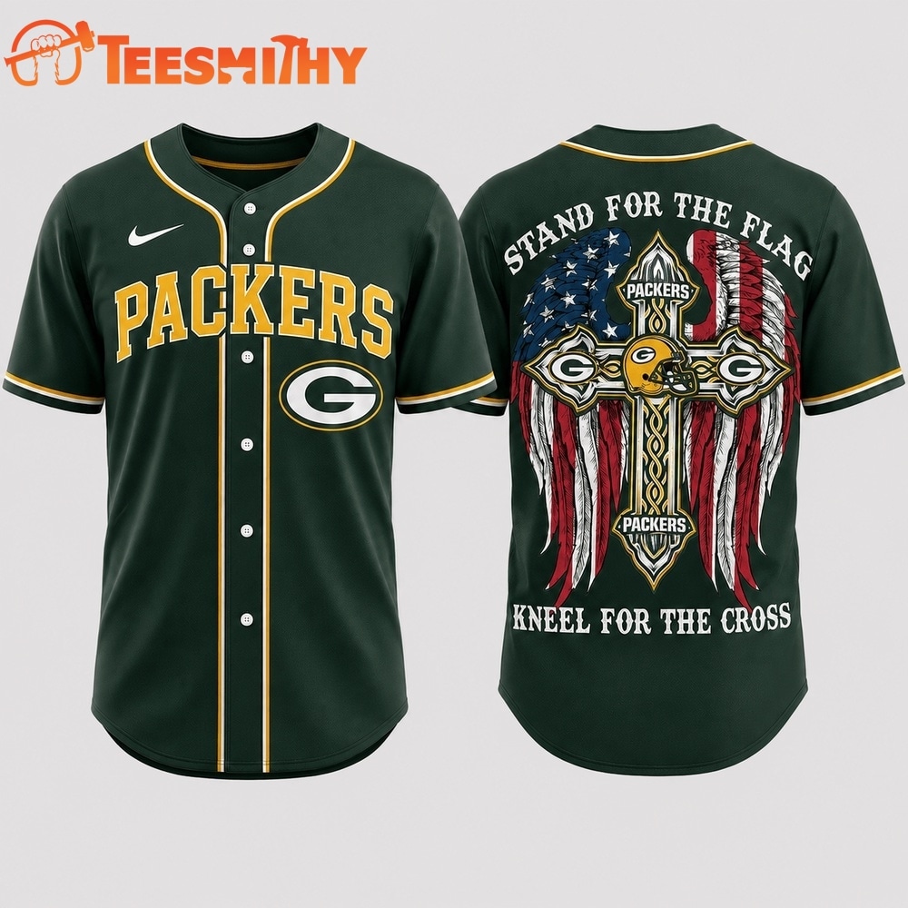 Green Bay Packers NFL Stand For The Flag Kneel For The Cross Baseball Jersey Shirt