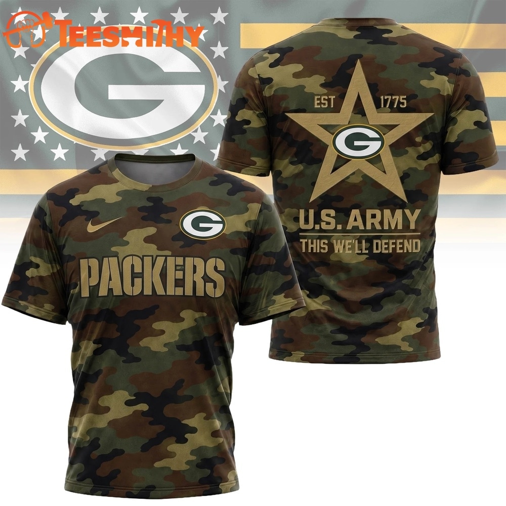 Green Bay Packers NFL Veterans US Army Camo New Design 3D Shirt