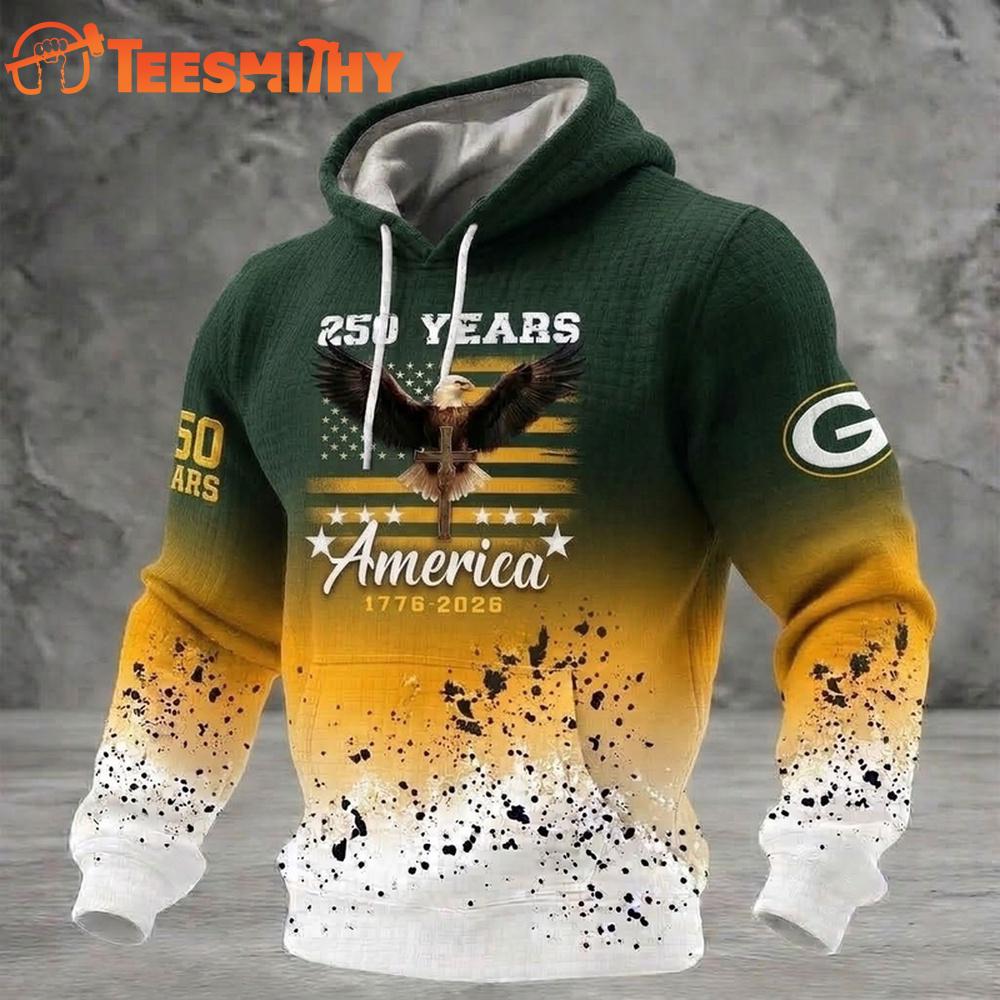 Green Bay Packers US 250th Anniversary Waffle Texture Strike Hoodie Shirt