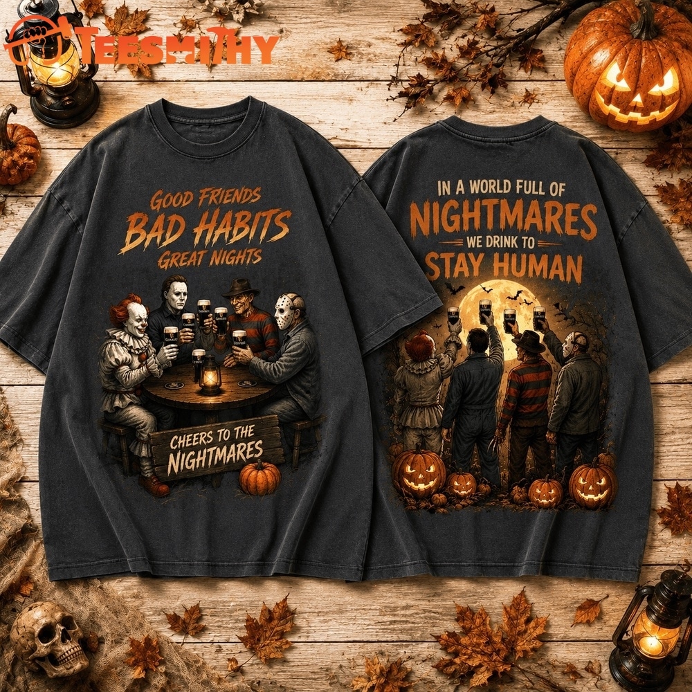 Guinness Good Friends Bad Habits Classic Horror Halloween T Shirt