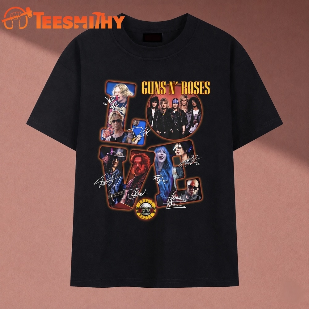 Guns N Roses LOVE Signatures Heavy Metal Band Graphic T Shirt