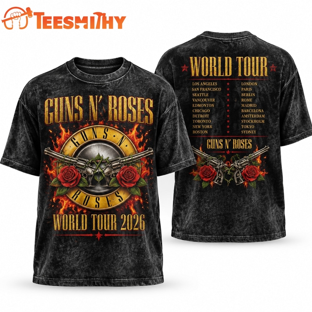 Guns N Roses Official World Tour 2026 Classic Logo Vintage Rock T Shirt