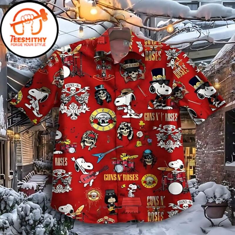 Guns N' Roses Rockin' Snoopy Hawaiian Button Up Shirts
