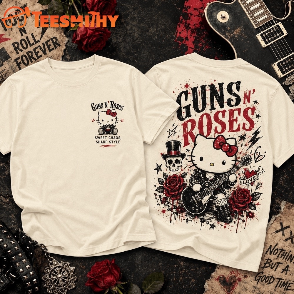Guns N’ Roses Sweet Chaos Wild Rose Kitty Vintage Rock 3D Shirt