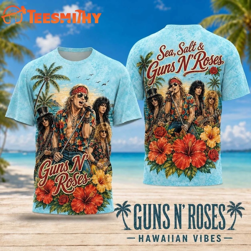 Guns N' Roses Tropical Palm Hibiscus Hawaiian 2026 3D Shirt