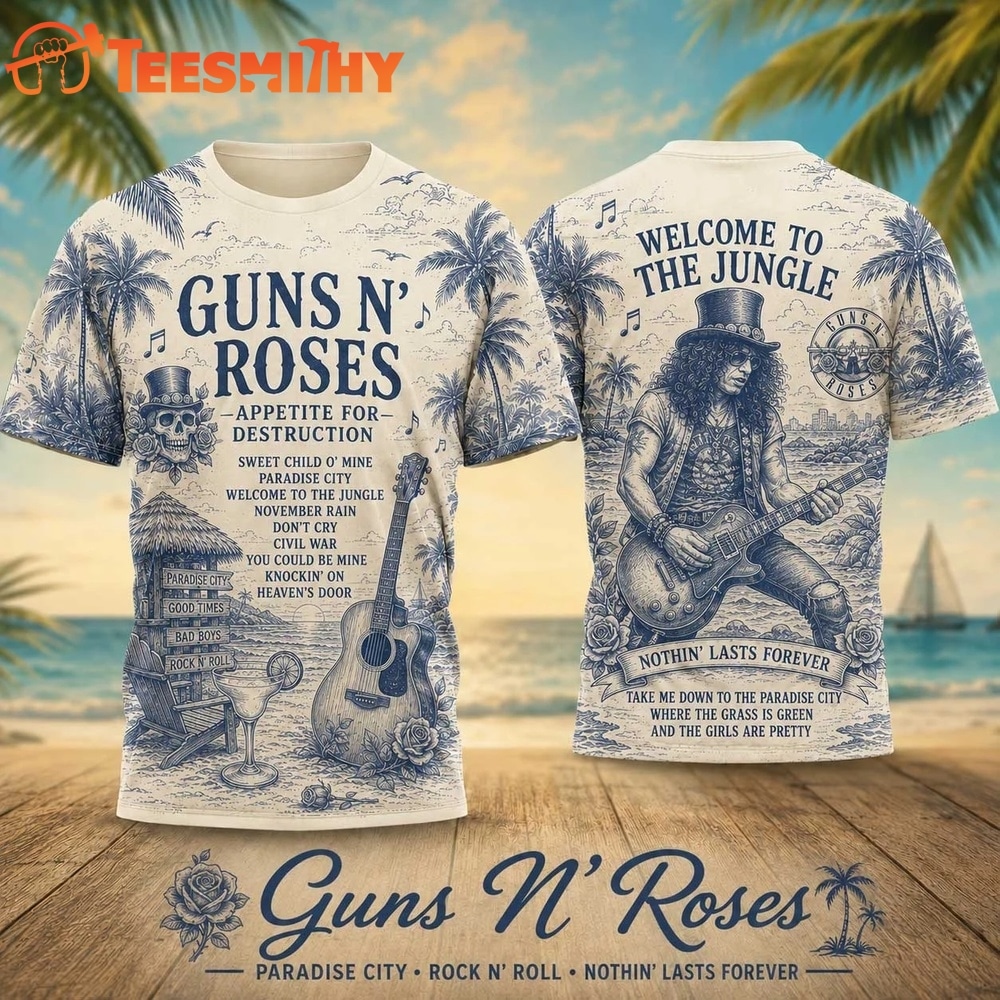 Guns N' Roses Tropical Palms Appetite for Destruction 2026 Vintage 3D Shirt