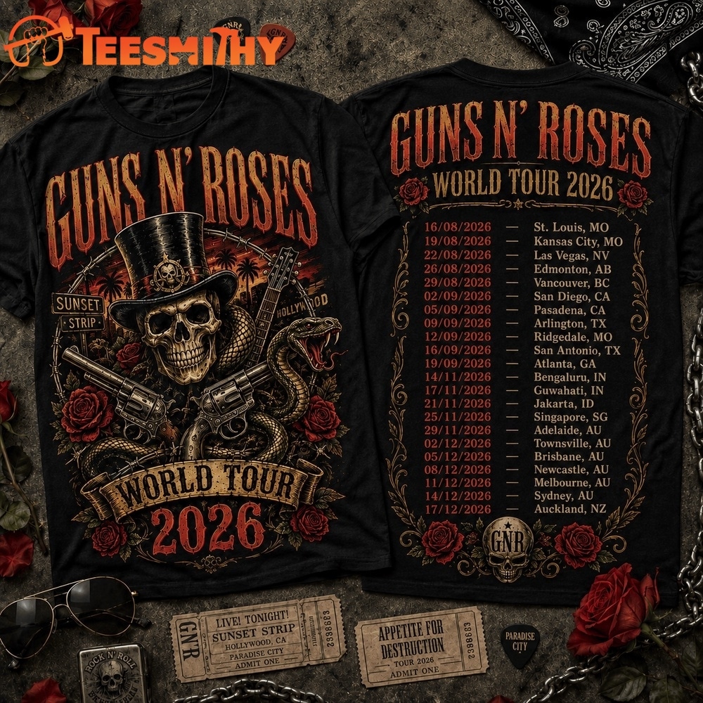 Guns N’ Roses World Tour 2026 Vintage Rock 3D Shirt