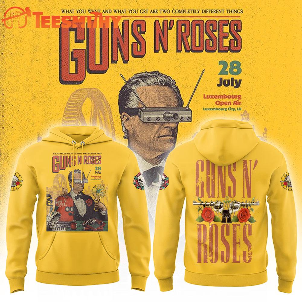 Guns N’ Roses World Tour to Luxembourg 2025 Yellow Hoodie Guns N’ Roses World Tour to Luxembourg 2025 Yellow Hoodie