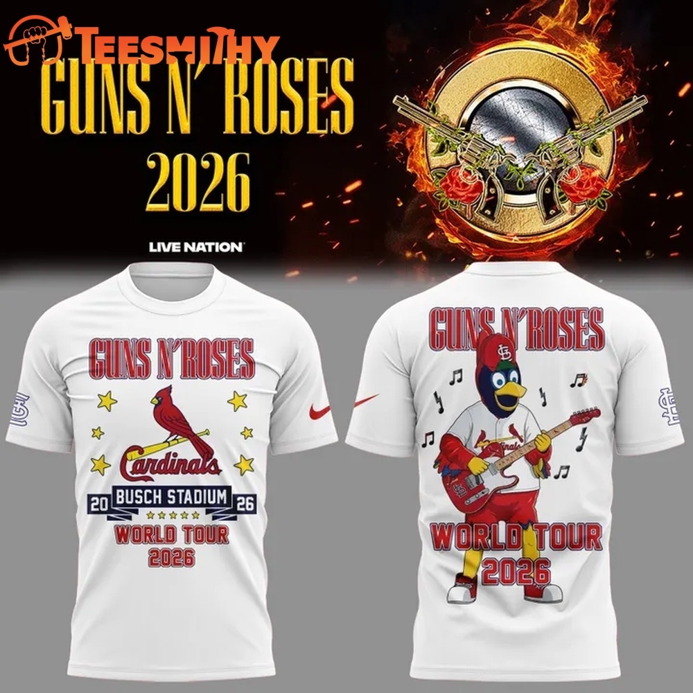 Guns N' Roses x St. Louis Cardinals World Tour 2026 Mascot White Deisgn 3D Shirt