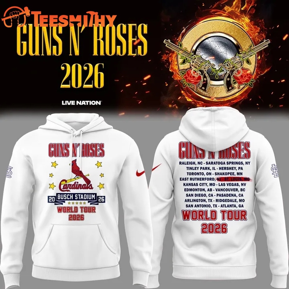 Guns N' Roses x St. Louis Cardinals World Tour 2026 White Hoodie