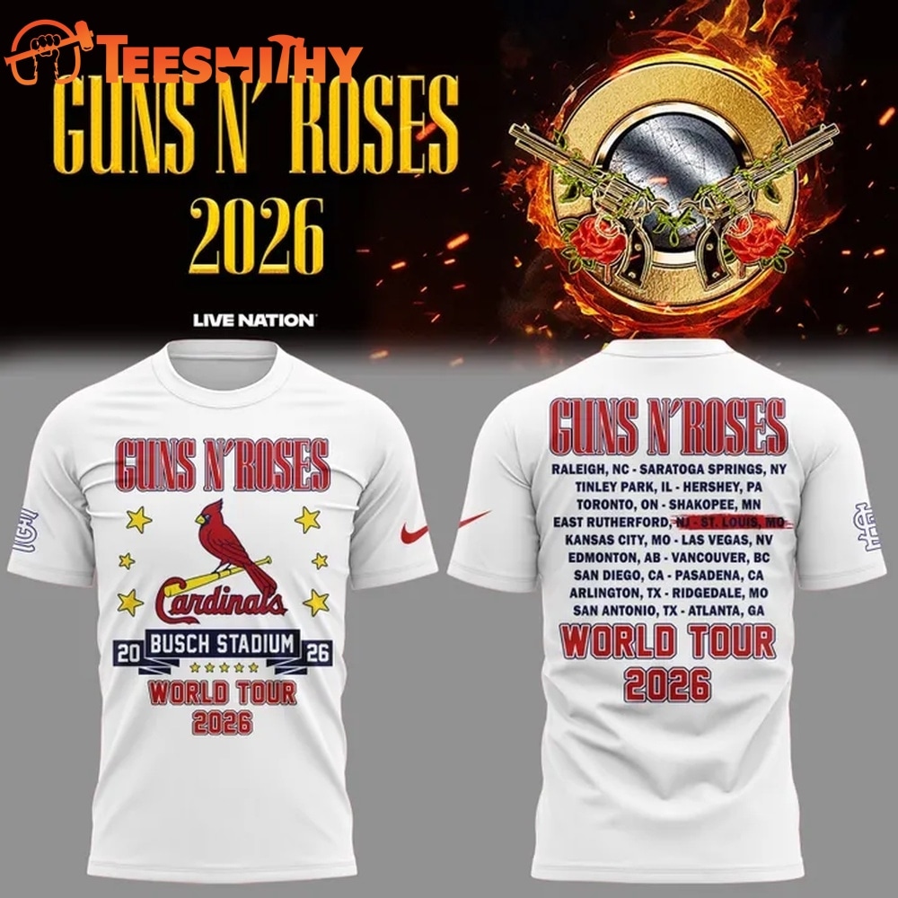 Guns N' Roses x St. Louis Cardinals World Tour 2026 White T Shirt
