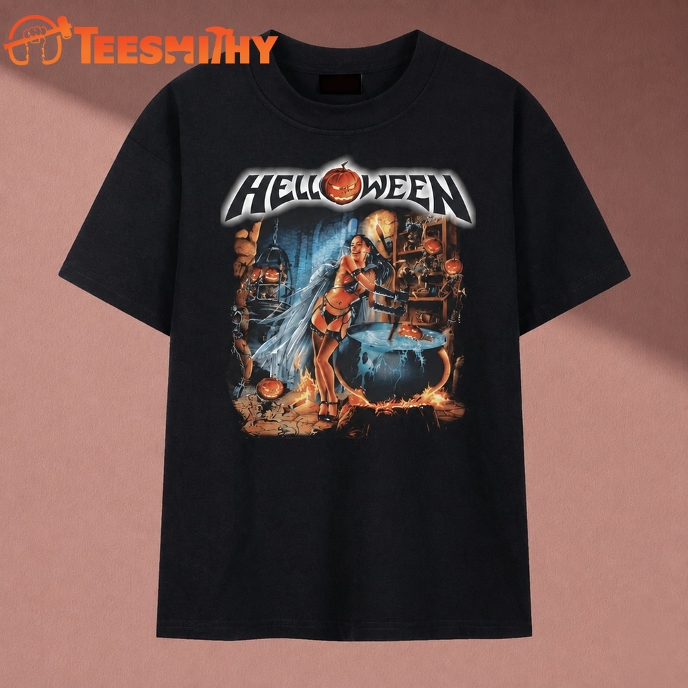 Helloween Cauldron Witch Pumpkin Power Metal Graphic T Shirt