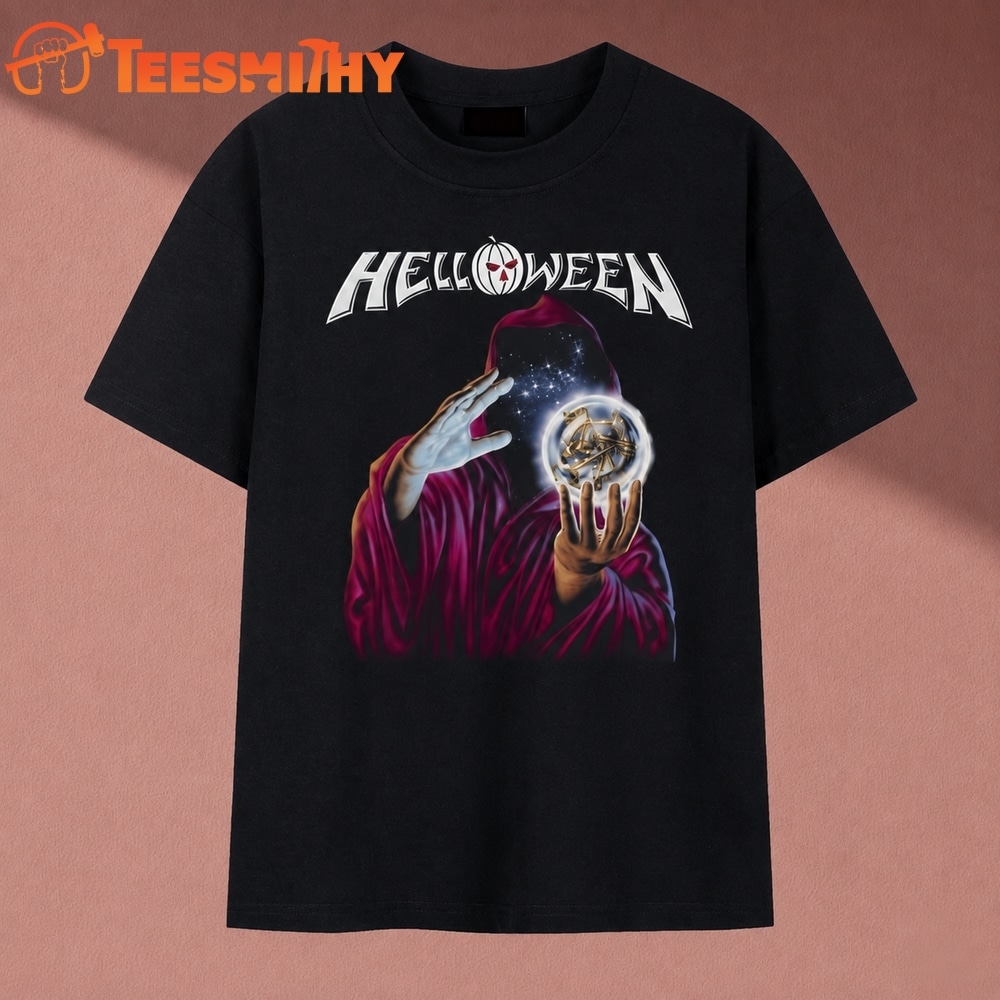Helloween Cloaked Sorcerer Glowing Orb Heavy Metal Band T Shirt