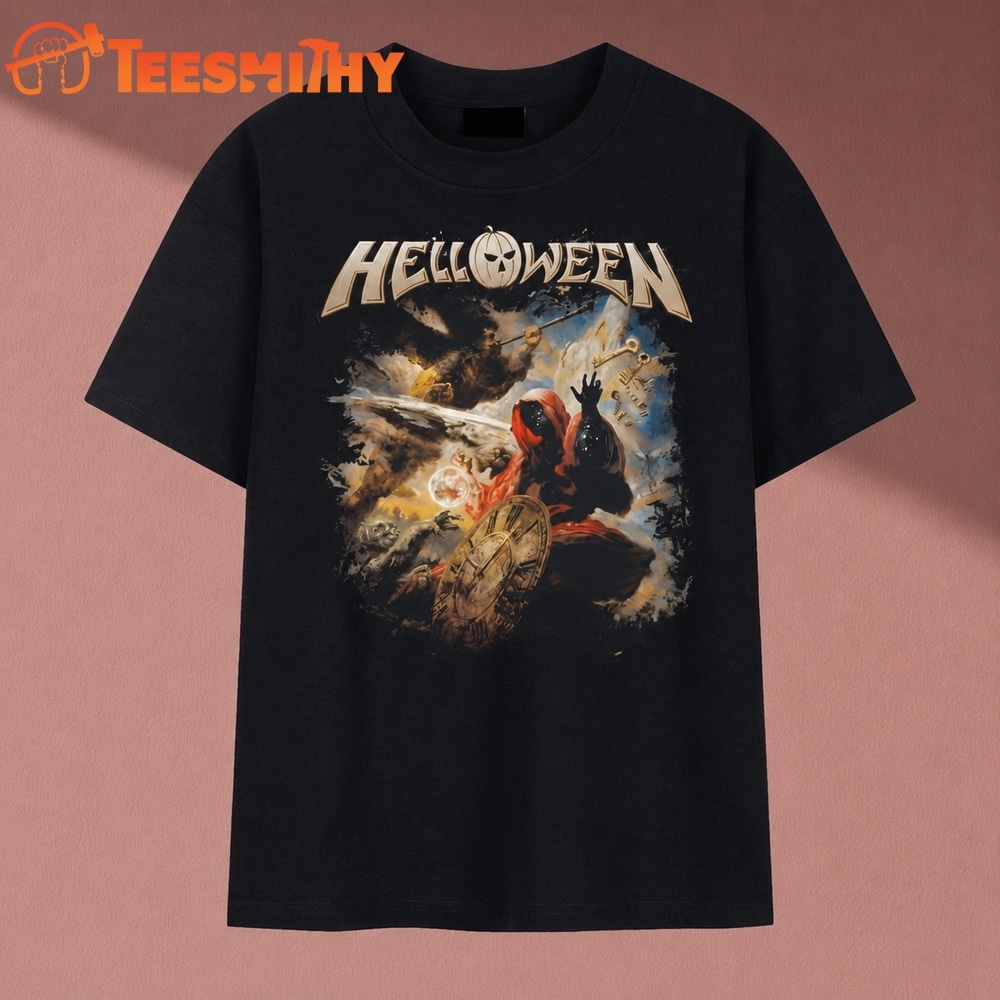 Helloween Cloaked Wizard Clock Power Metal Graphic T Shirt