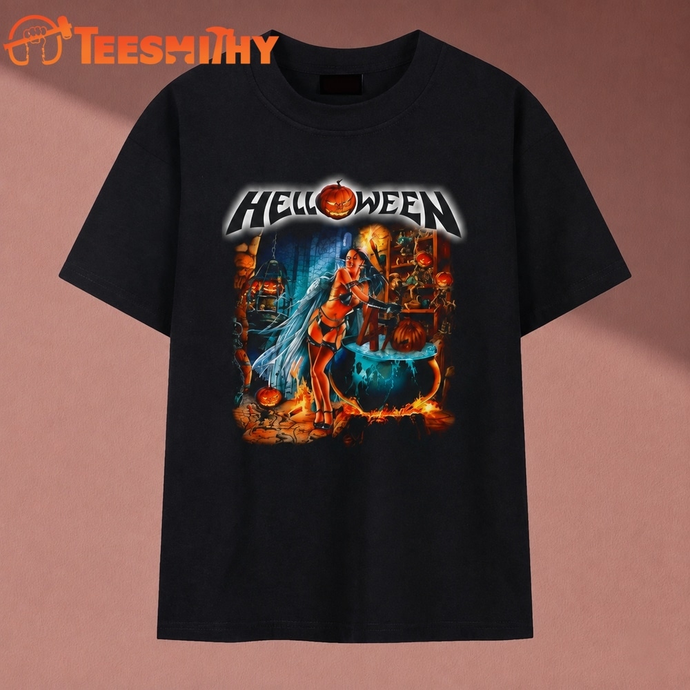 Helloween Fantasy Witch Pumpkin Cauldron Power Metal T Shirt
