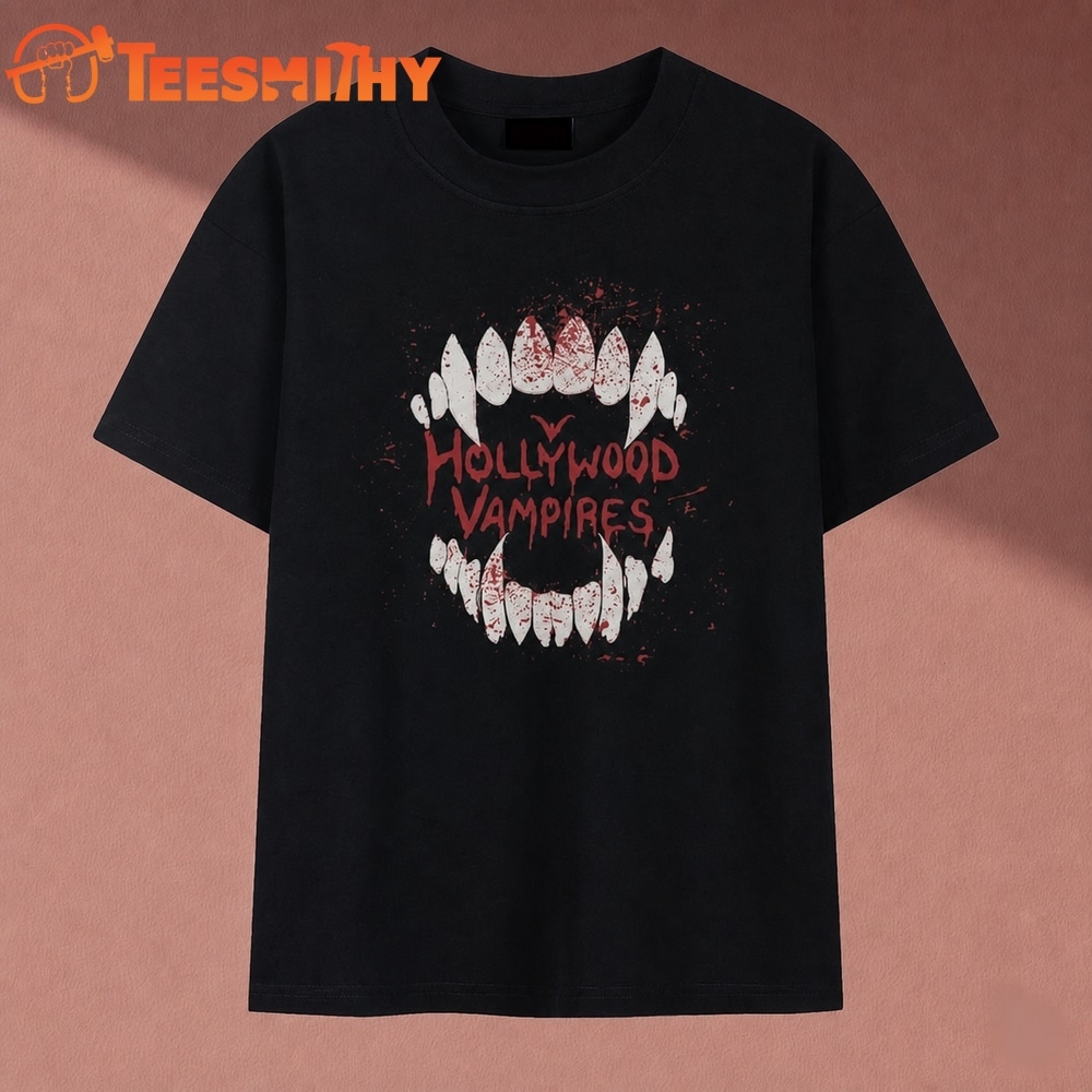 Hollywood Vampires Bloody Fangs Graphic Logo Rock T Shirt