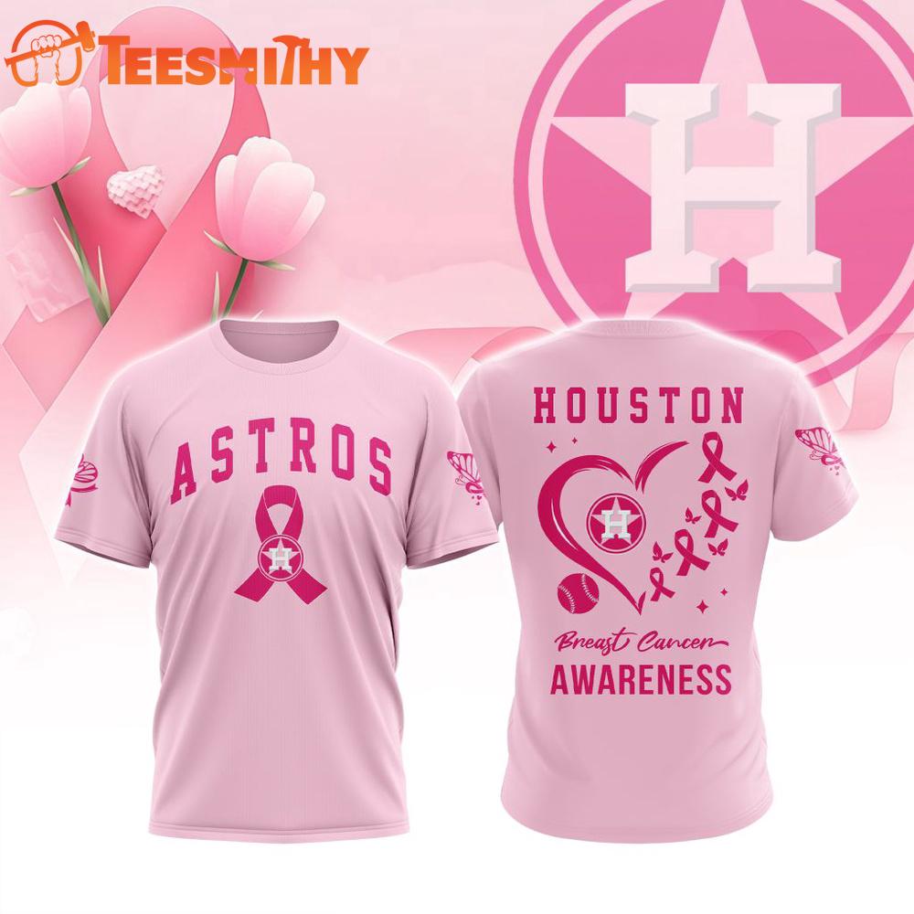 Houston Astros 2025 MLB Pink Breast Cancer Awareness Design 3D Shirt