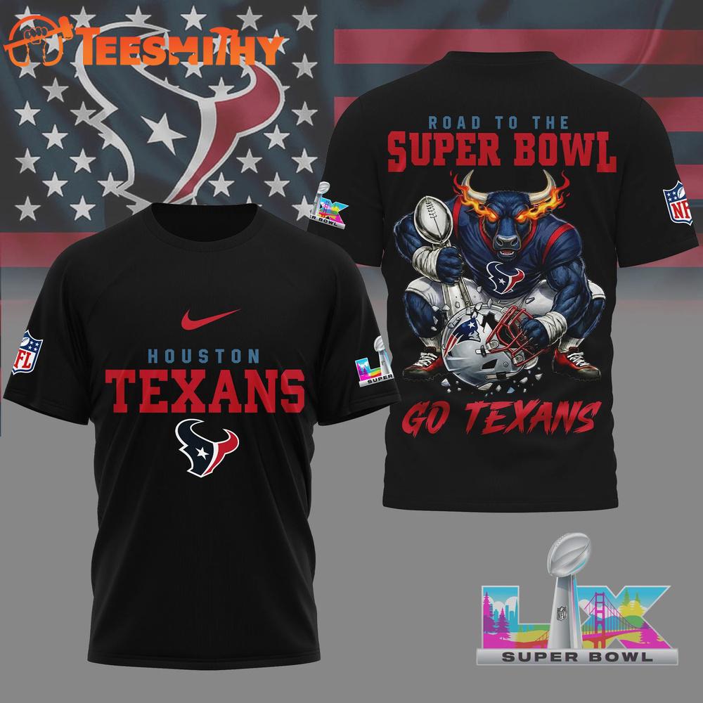 Houston Texans 2026 NFL Road To Super Bowl Black 3D Shirt