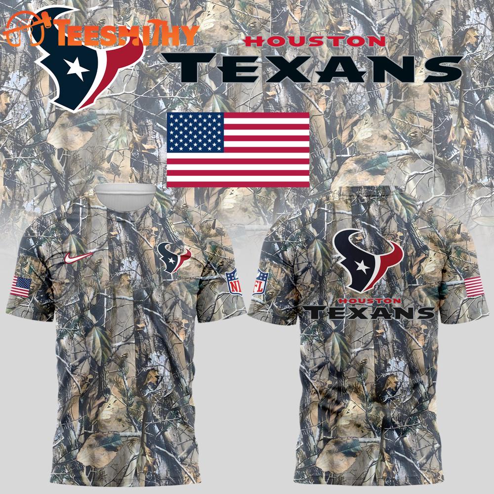 Houston Texans Camo USA Flag 2025 3D Shirt Houston Texans Camo USA Flag 2025 3D Shirt