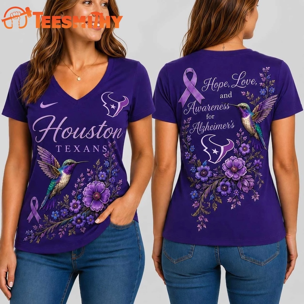 Houston Texans NFL Alzheimer’s Awareness Month V neck T Shirt