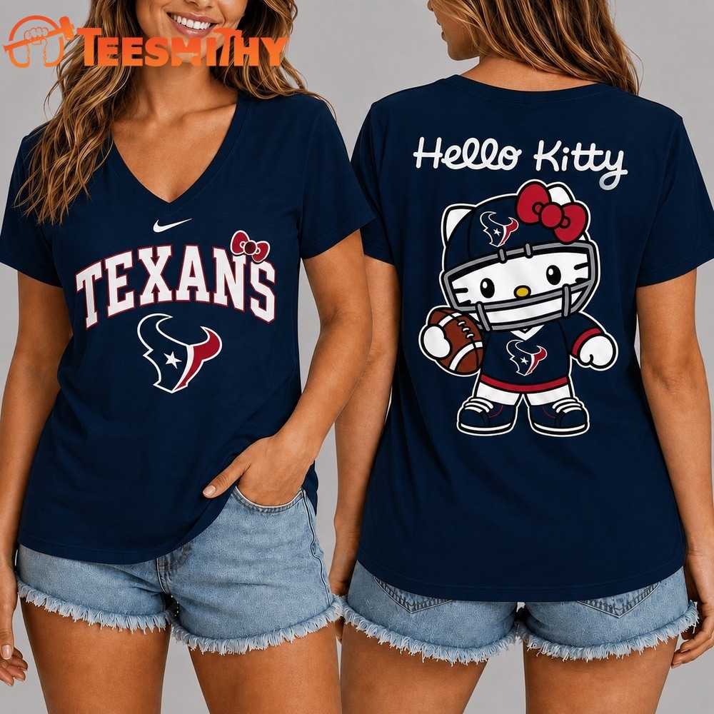 Houston Texans NFL Hello Kitty Football V Neck T Shirt