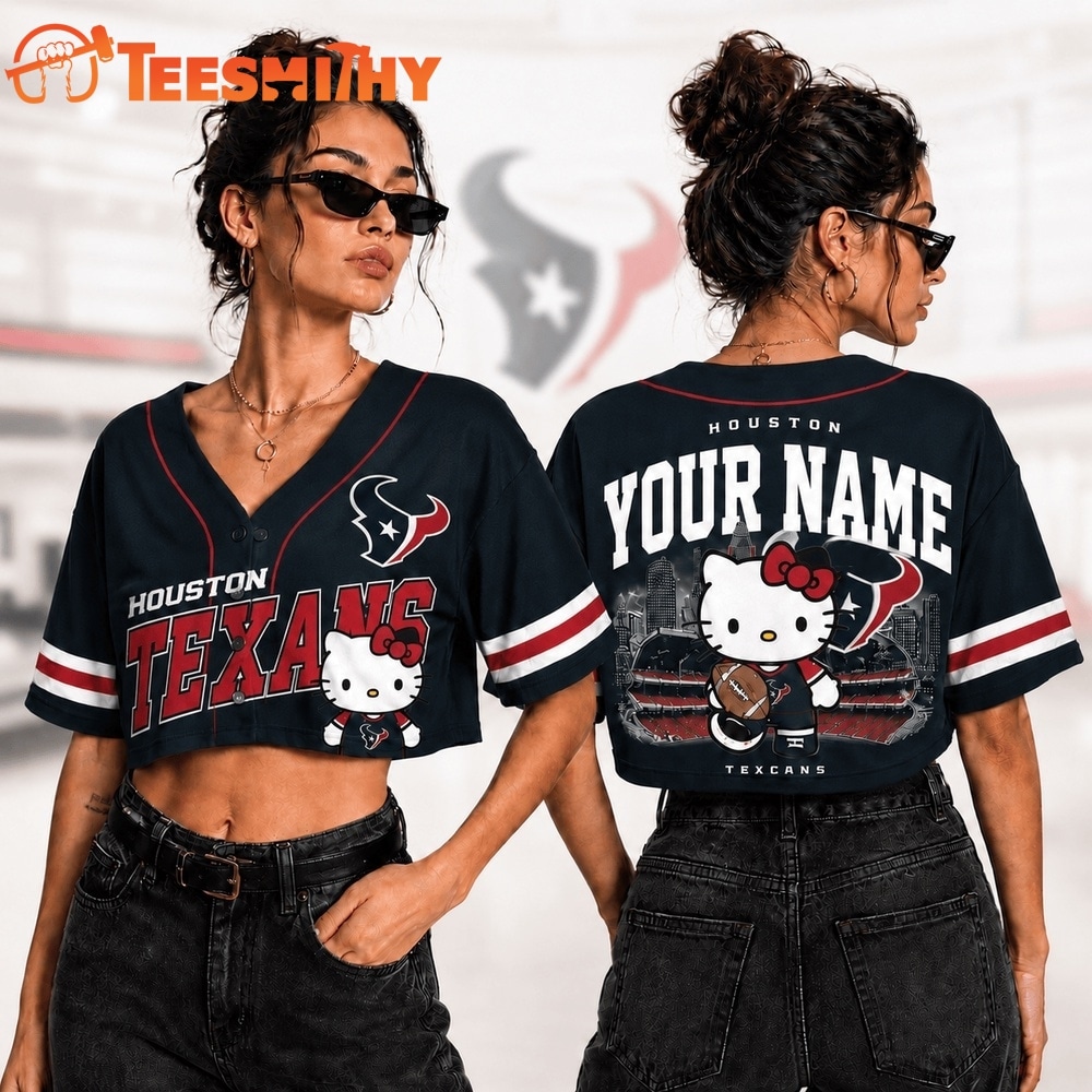 Houston Texans NFL Hello Kitty Personalized Crop Top Baseball Jersey
