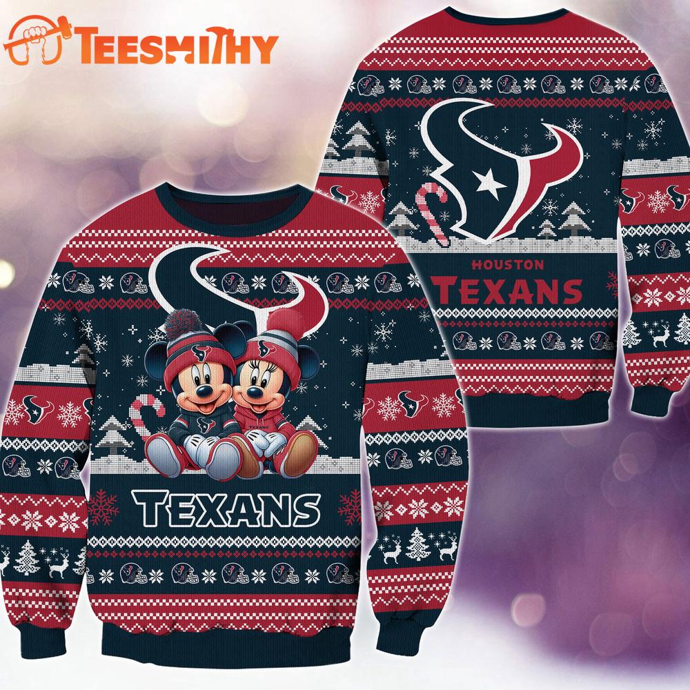Houston Texans NFL Mickey Minnie Ugly Christmas Sweater Houston Texans NFL Mickey Minnie Ugly Christmas Sweater