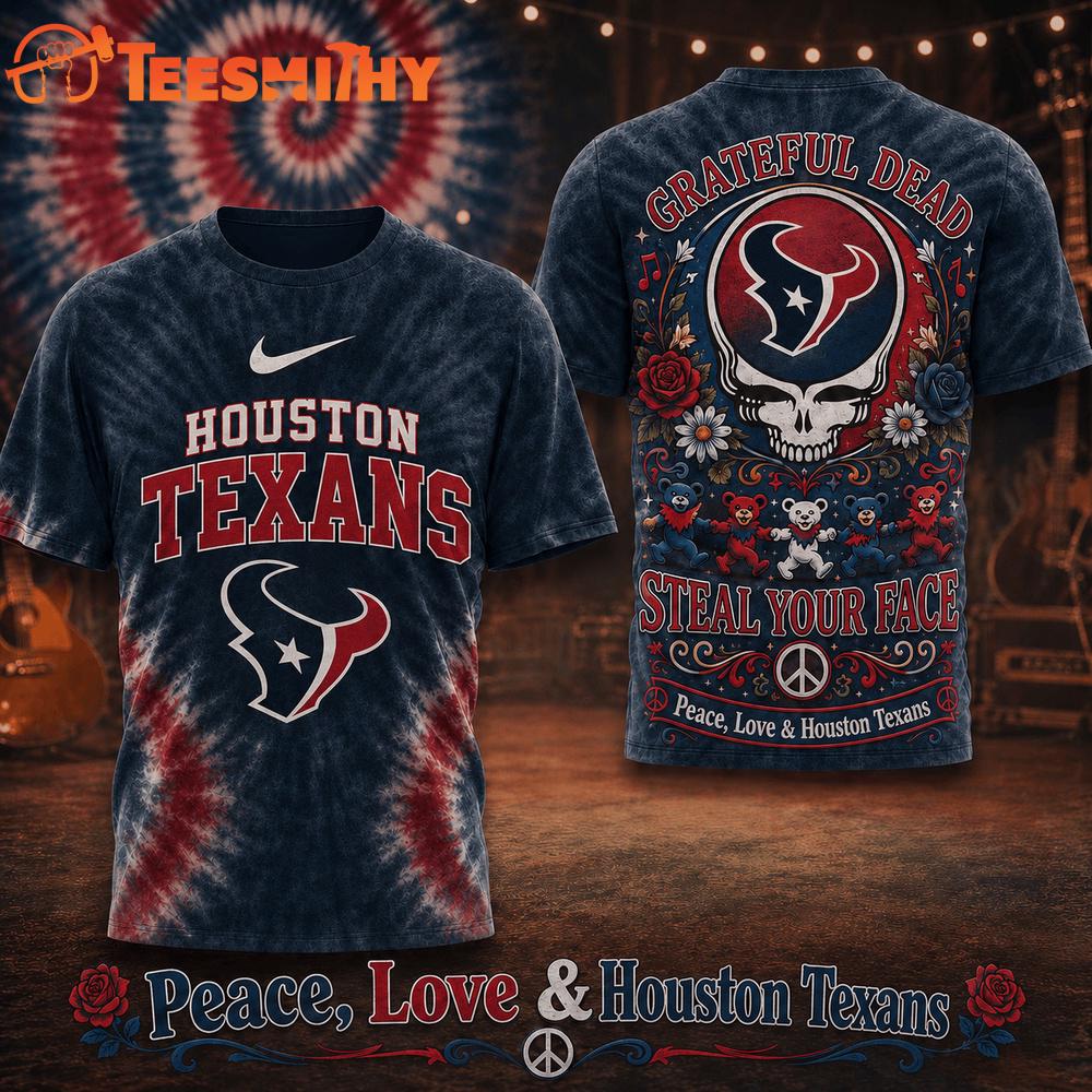 Houston Texans NFL Peace Love Greateful Dead Special New 3D Shirt