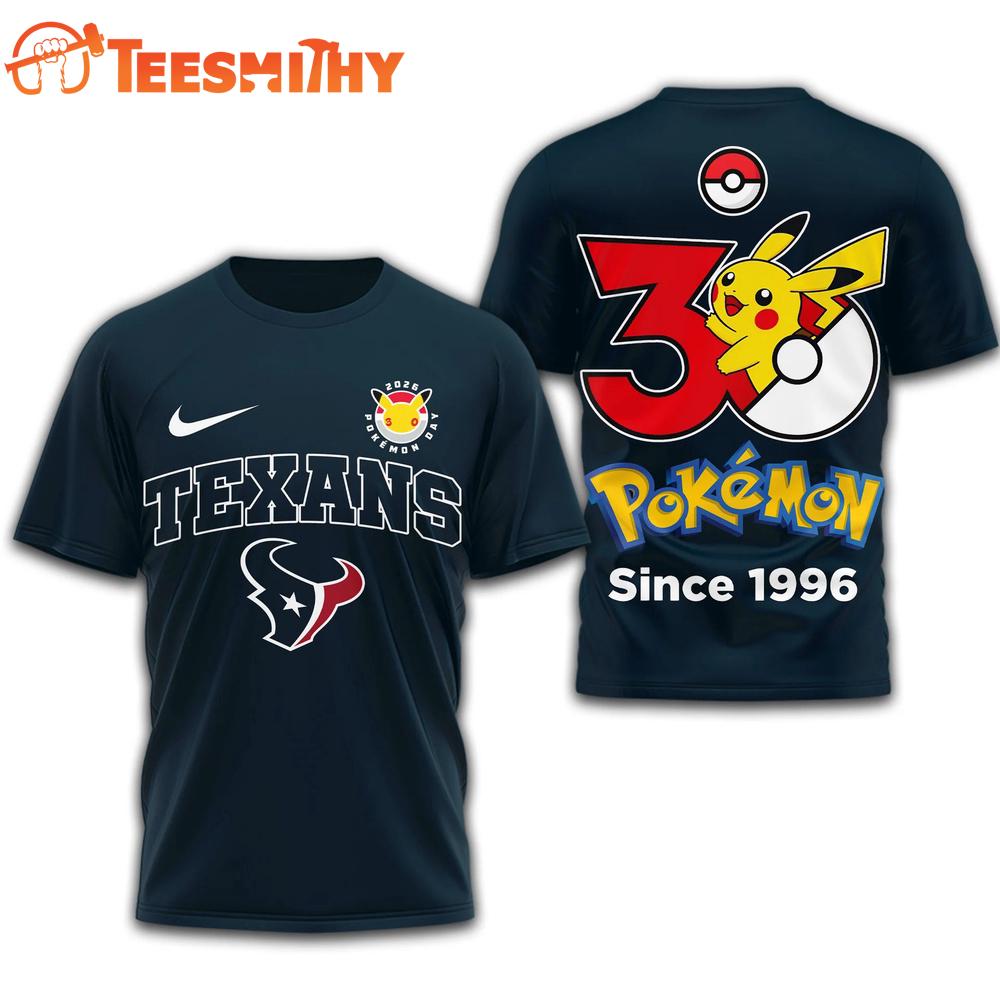 Houston Texans NFL Pokemon 30th Anniversary 3D T Shirt