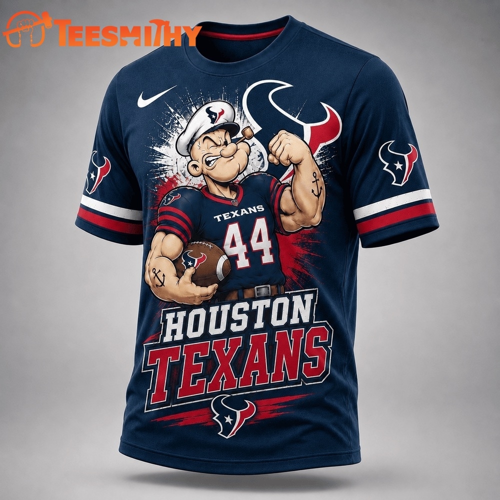 Houston Texans NFL Popeye Bold Cartoon Athletes 3D T Shirt