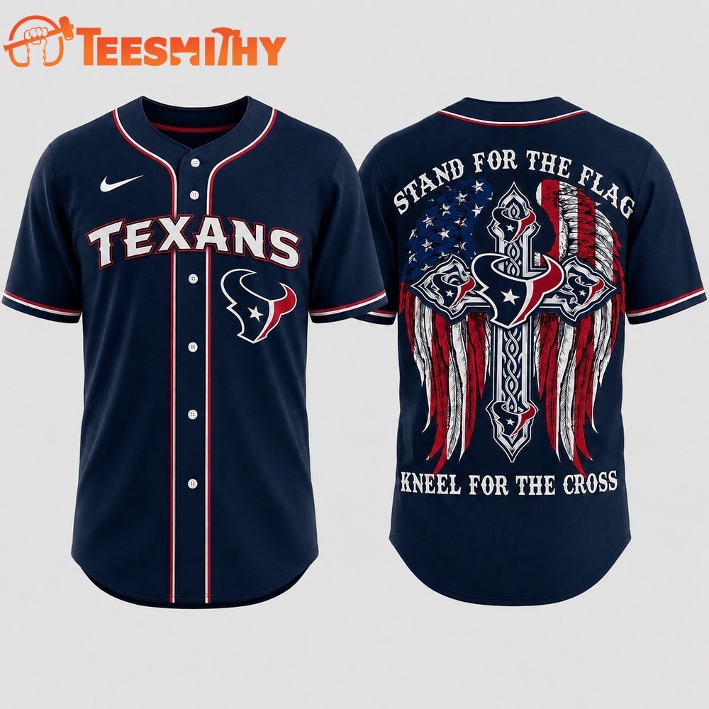 Houston Texans NFL Stand For The Flag Kneel For The Cross Baseball Jersey Shirt