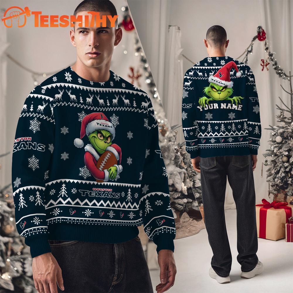 Houston Texans NFL Team Color Grinch Ugly Christmas Sweater