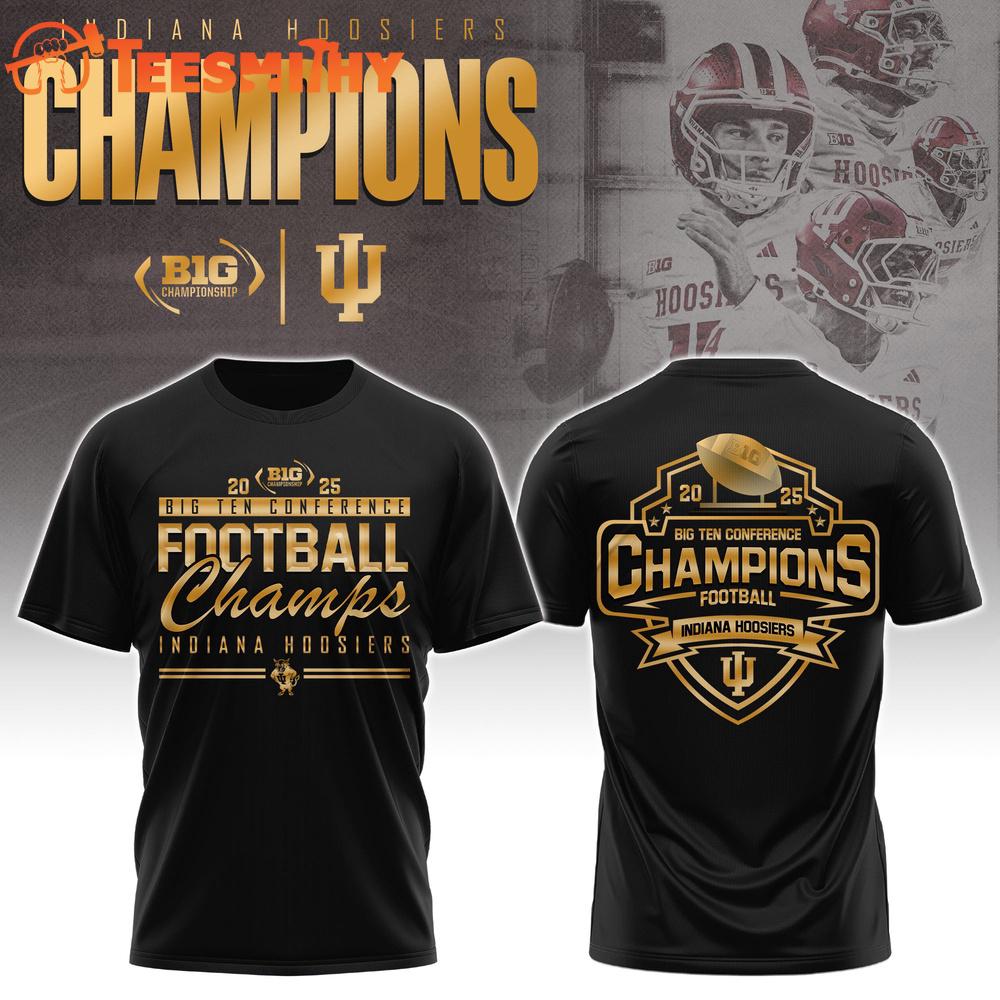 Indiana Hoosiers 2025 Big Ten Football Conference Champions Black T Shirt