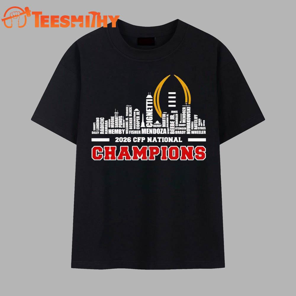 Indiana Hoosiers 2026 CFP National Champions skyline of player names graphic Vintage T Shirt